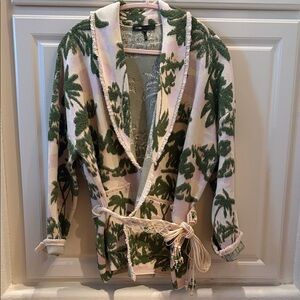 Maje Women's '3' M/L Green and Cream Patterned Cardigan w/belt NWOT